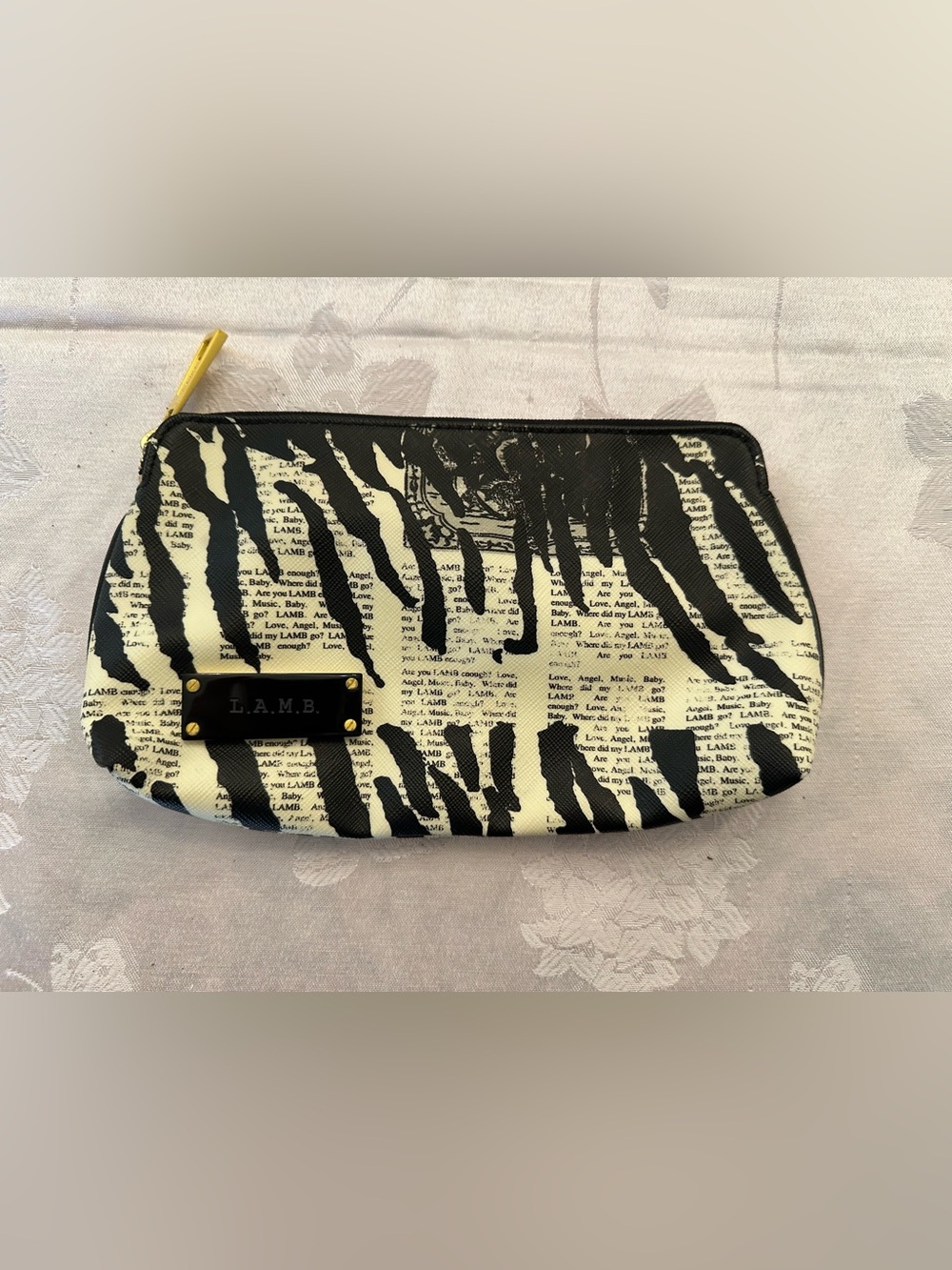 L.A.M.B. Gwen Stefani Black Cream Graphic Zip Pouch Clutch Y2K